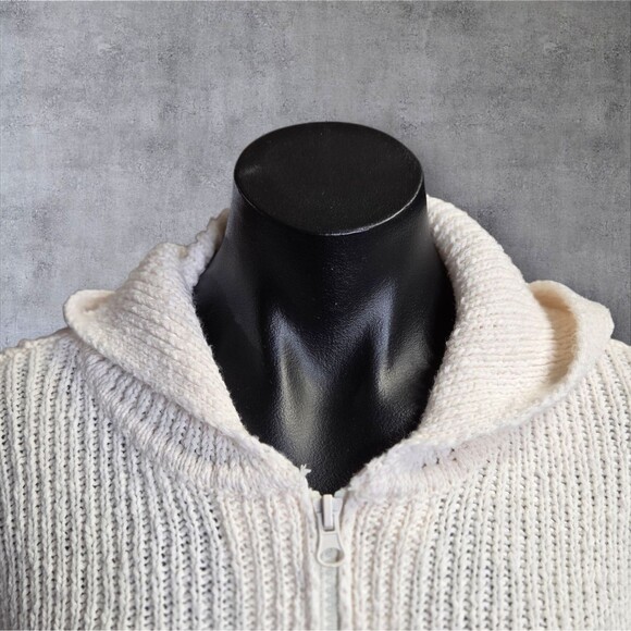 Moon & Madison Sweater Womens Large White Cropped Zip Hoodie Knit Distressed - Picture 3 of 11